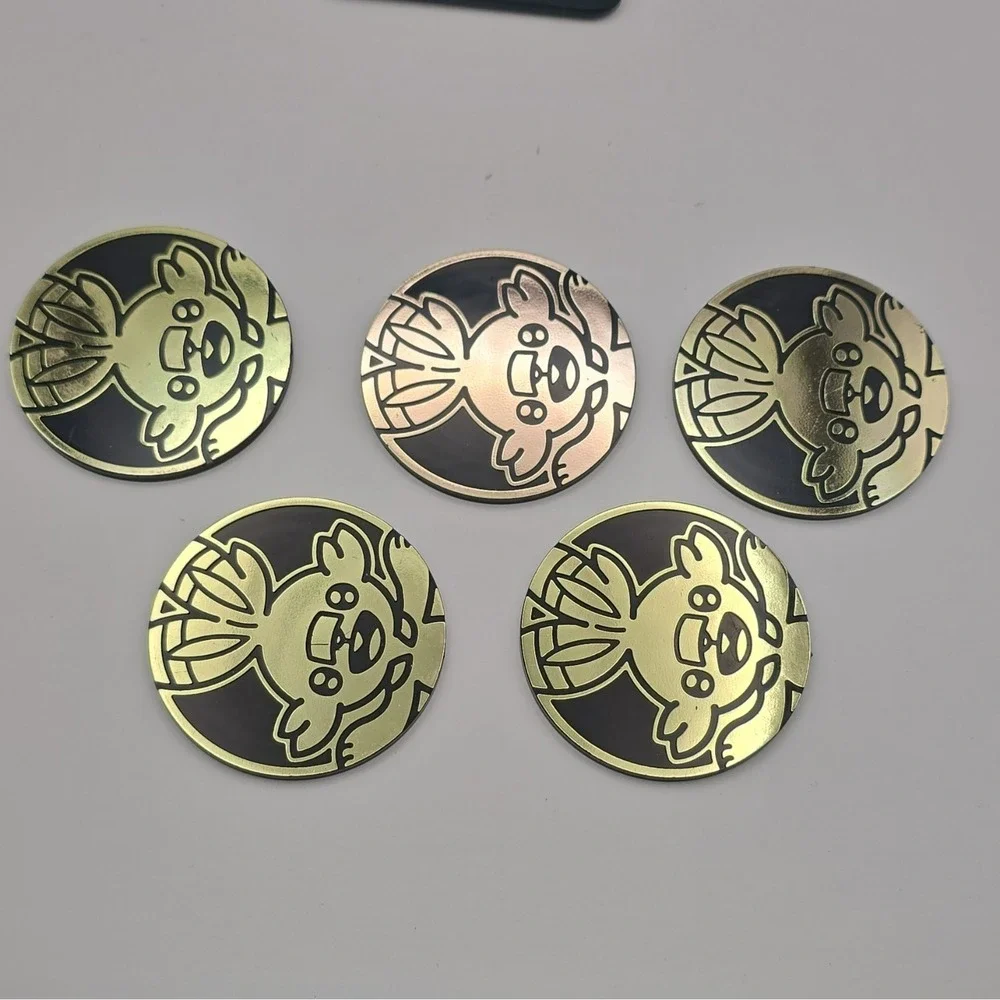 Pokémon TCG Grookey Embossed Metal Flip Coin Gold/Black CCG Coin Lot of 5